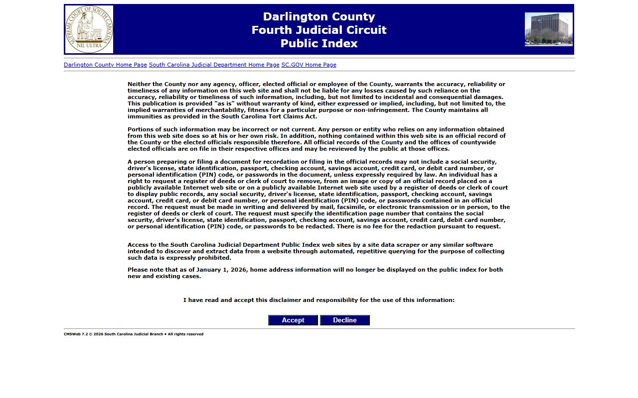 Darlington County court records after arrest public index