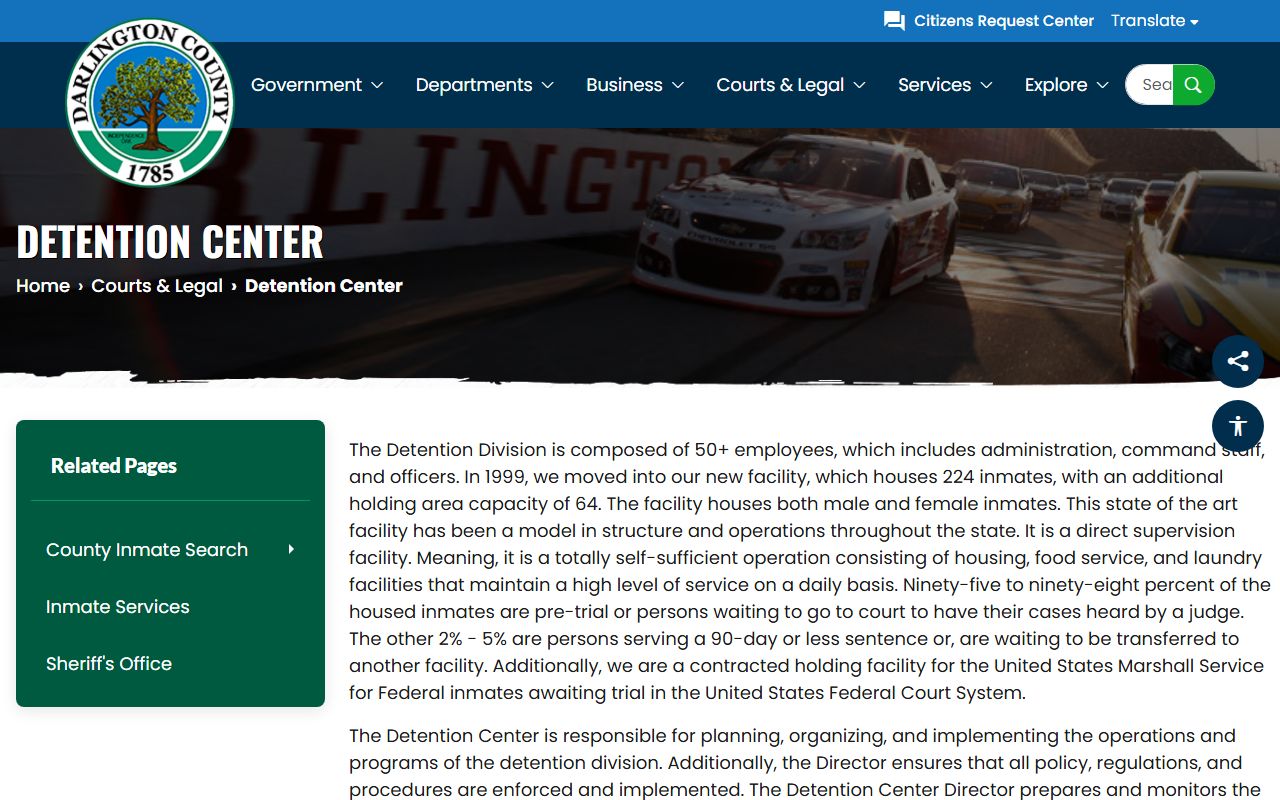 W. Glenn Campbell Detention Center Darlington County inmate lookup page